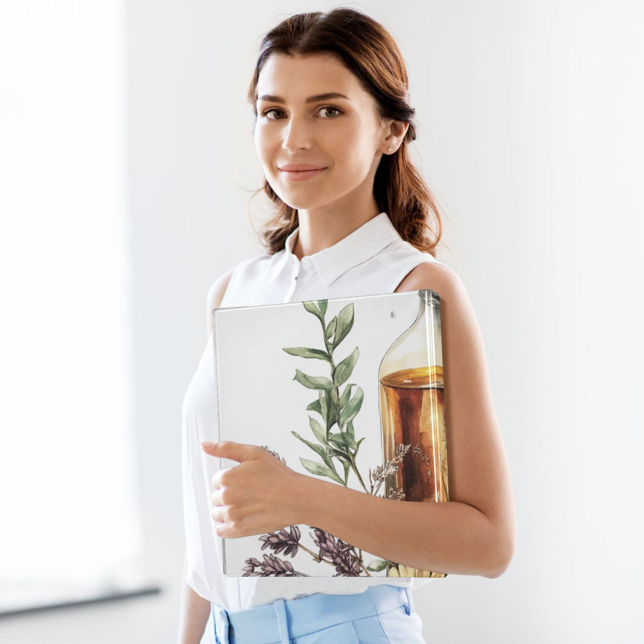 Drink with Flowers Herbs 3 Ring Binders 1.5 inch Hardcover File Folders with Interior Pockets A4 Size Organizer for School Office Hospital