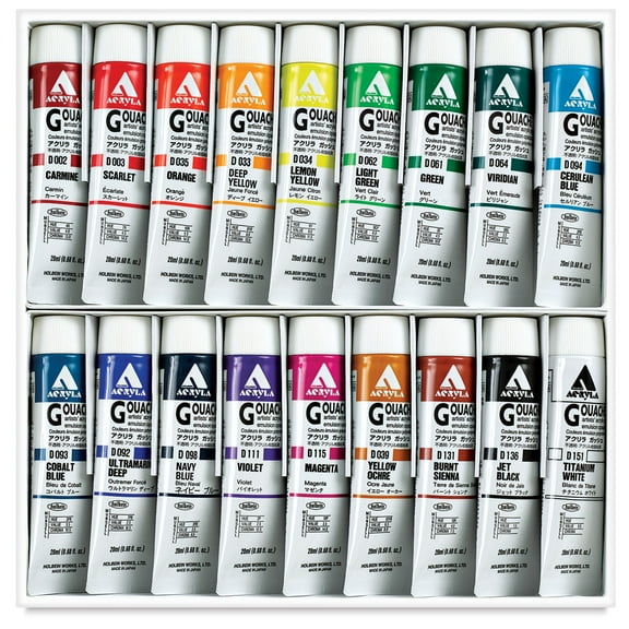 Holbein Acrylic Gouache - Artists Set, Set of 18 colors, 20 ml Tubes