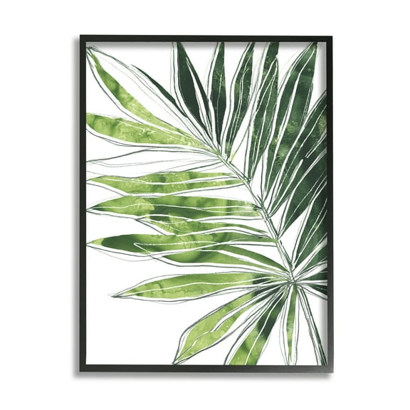 Stupell Industries Tropical Green Plant Expressive Palm Linework Botanical & Floral Painting Black Framed Art Print Wall Art, 11 x 14