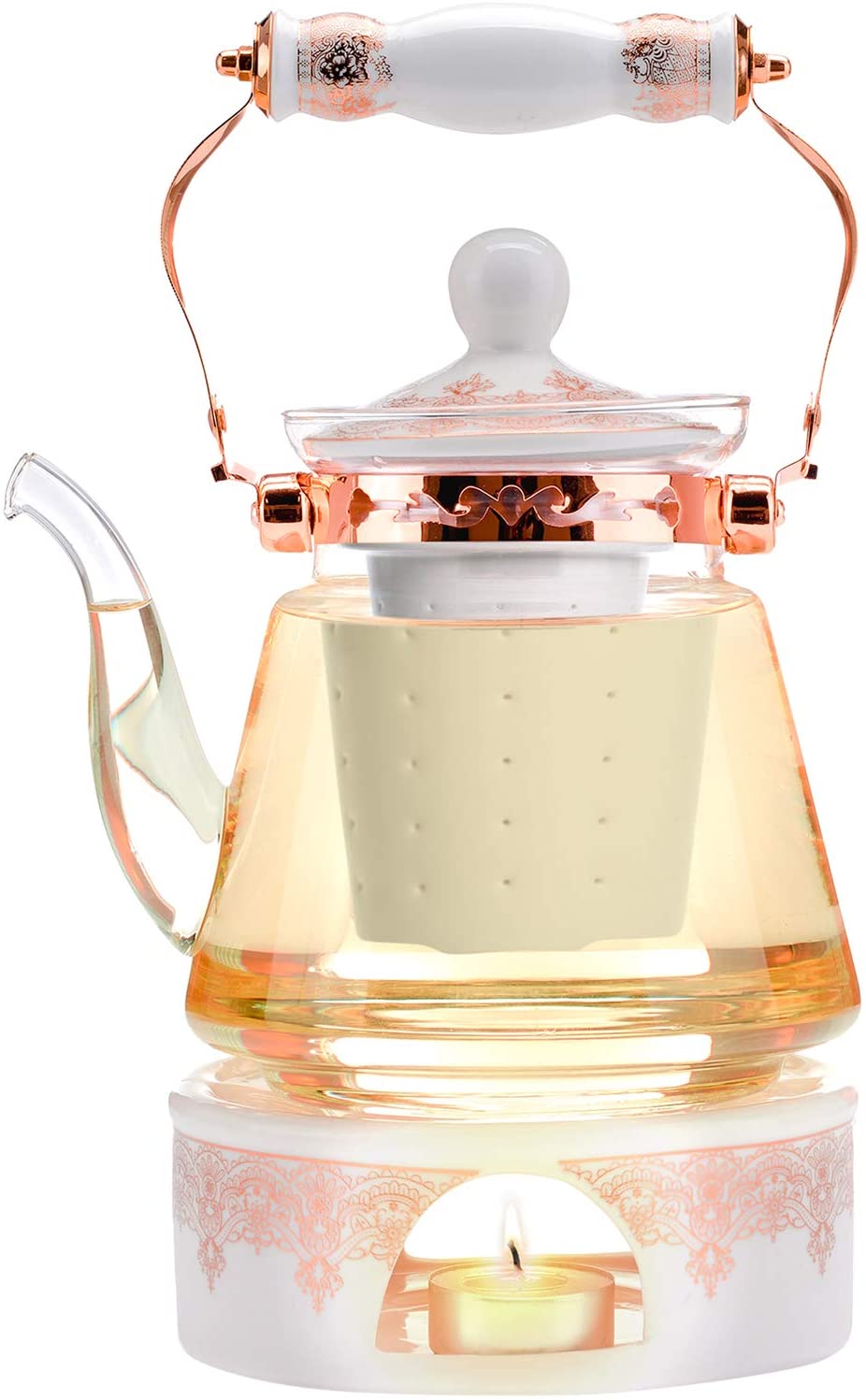 Teabloom Buckingham Palace Teapot & Flowering Tea Gift Set (6 Pieces) - Stovetop Safe Glass Teapot (40 OZ / 1.2 L / 4-5 CUPS), Porcelain Lid, Tea Warmer... - image 4 of 6
