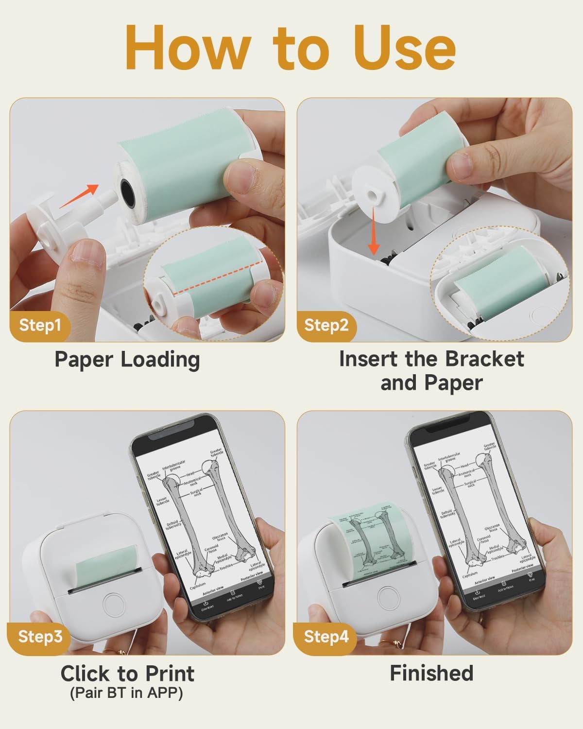 Mini Sticker Printer - T02 Mini Printer Portable Thermal Printer Inkless Sticker Maker Machine Bluetooth Pocket Printer Phone Printer for Study Graphics, Anatomical Diagrams