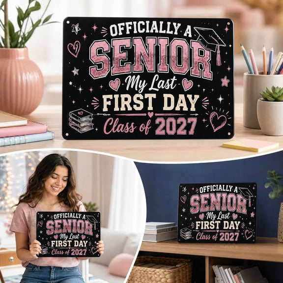 Senior 2027 Last First Day of School Photo Prop Tin Sign for Class of 2027 Graduation Party Decor and Senior Year Pictures, Wall or Door Hanging
