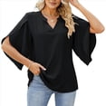 thumbnail image 3 of Blusa Holgada de con Cuello en V y Mangas 3/4 con Volantes para Mujer, Color Negro, Talla L, 3 of 6