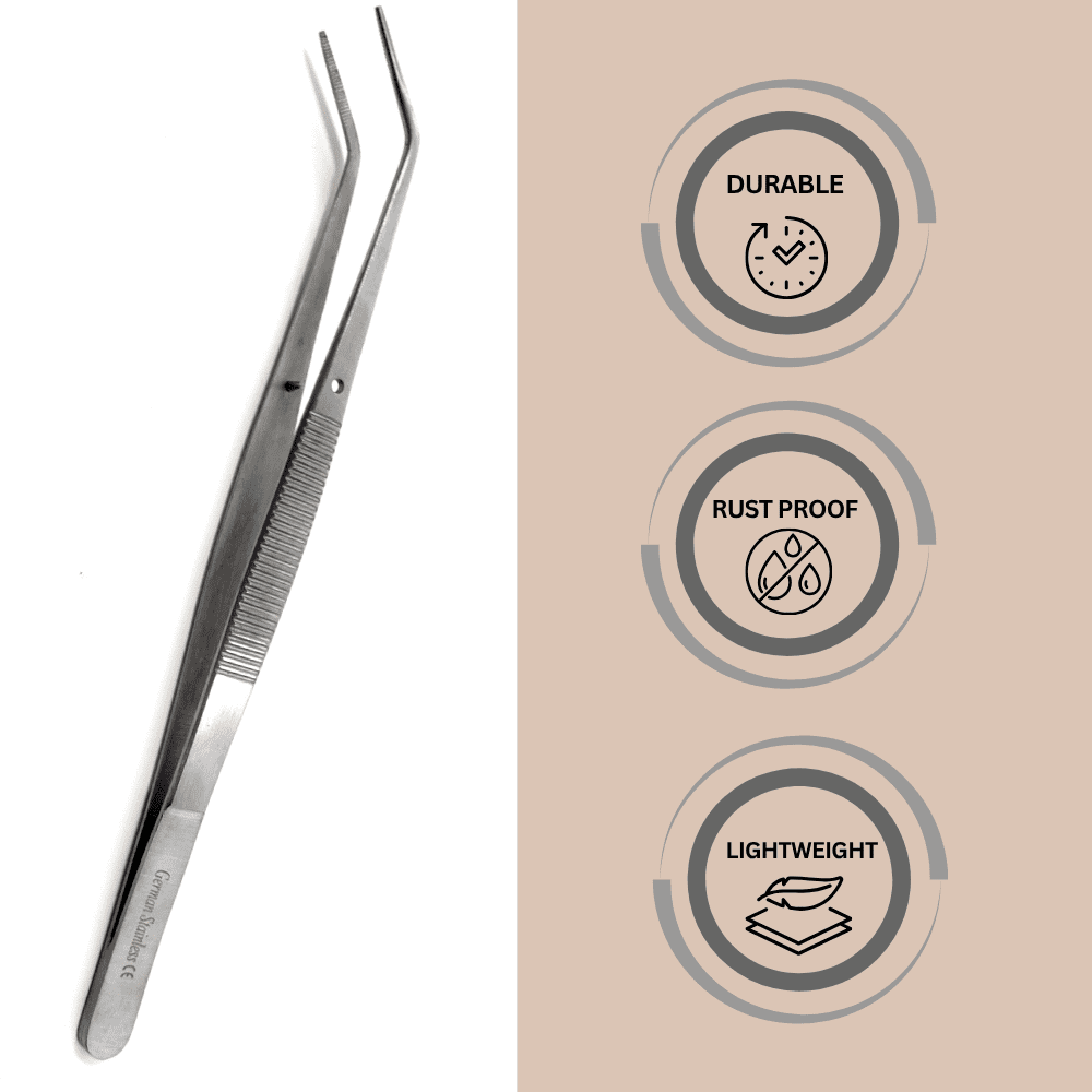 6" Angled Tweezers Stainless Steel Precision Grip Tool for Craft, Electronics, Jewelry & Multipurpose Use - 24PCS