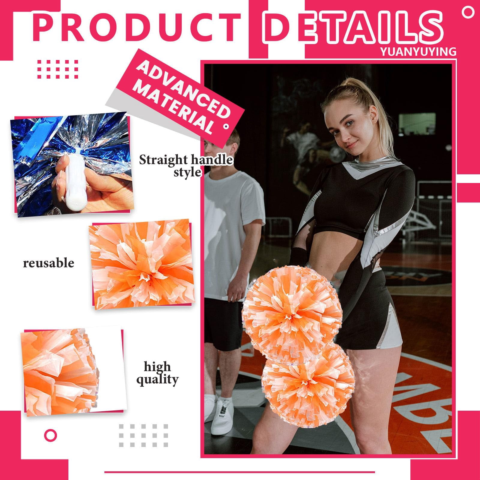 14 Pcs Cheerleading Pom Poms, Cheerleader Pompoms with Straight Handle Style,Fit for Team Spirit Sports Dance Cheering