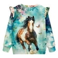 thumbnail image 6 of Xoenoiee Horse Butterfly Flower Print Girl's Long Sleeve Crewneck Sweatshirts Toddler Graphic Shirts Top Drop Shoulder Sweater Top Ruffle Pullover Tops T Shirt, Size 2-3 Years, 6 of 7