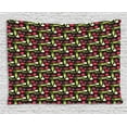 thumbnail image 1 of Vegetable Tapestry, Onion Pepper and Garlic Pattern on Dark Toned Background with Dashed Lines Hearts, Wall Hanging for Bedroom Living Room Dorm Decor, 60W X 40L Inches, Multicolor, by Ambesonne, 1 of 2