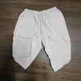 thumbnail image 4 of HBGVBA Men Summer Plus Size 2 Piece Outfit Linen Solid Color Loose Shorts Breathable V-Neck Button Short Sleeve Set, 4 of 4