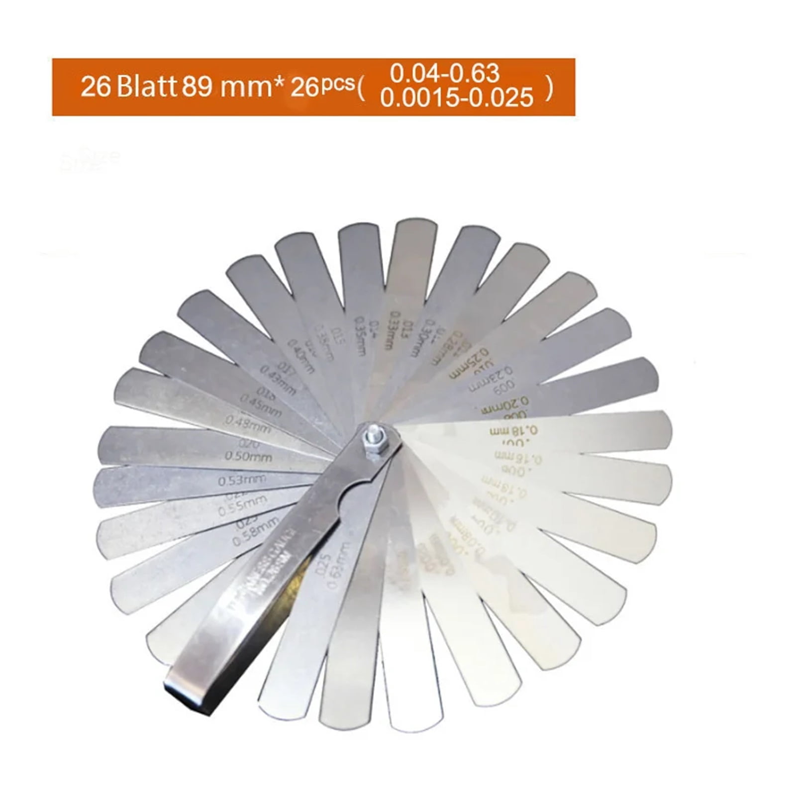 26-Piece Feeler Gauge 0.04-0.63mm Thickness Gauge for Measuring Tools Metric and Gap Fillers ,Corrosion-Resistant
