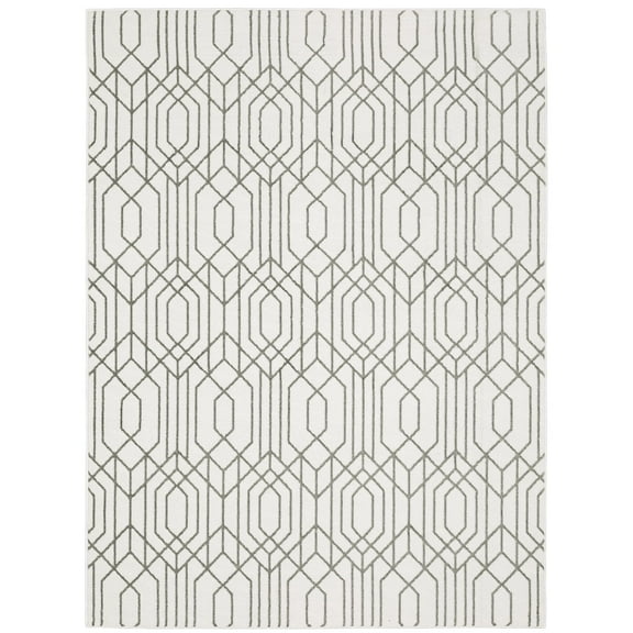 Oriental Weavers Montecito Area Rug - 4158W - 5'3" x 7'6" - in White/ Gray - Eclectic Global Style, Stain Resistant, Family and Pet Friendly , Bedroom, Office Rug