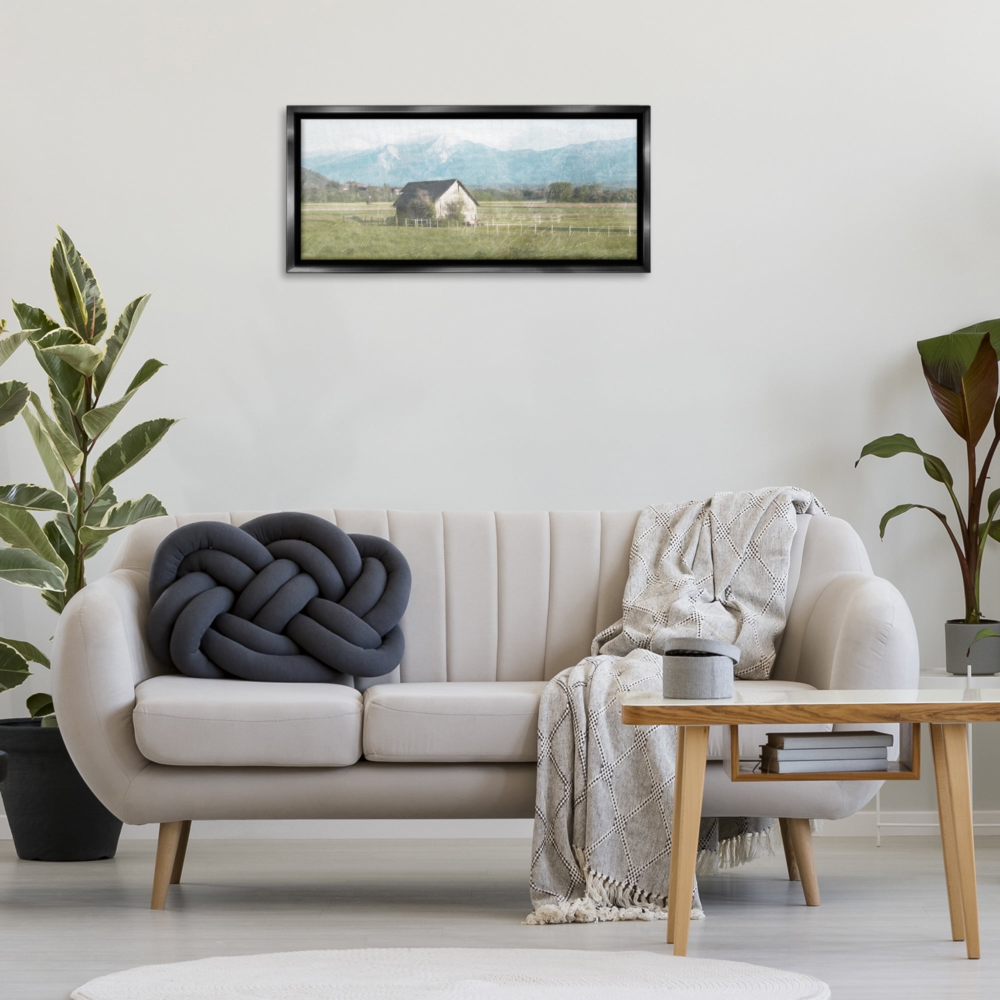 Stupell Industries Rustic Barn & Tractor Landscape & Nature Painting Black Floater Framed Canvas Art Print Wall Art, 31 x 14