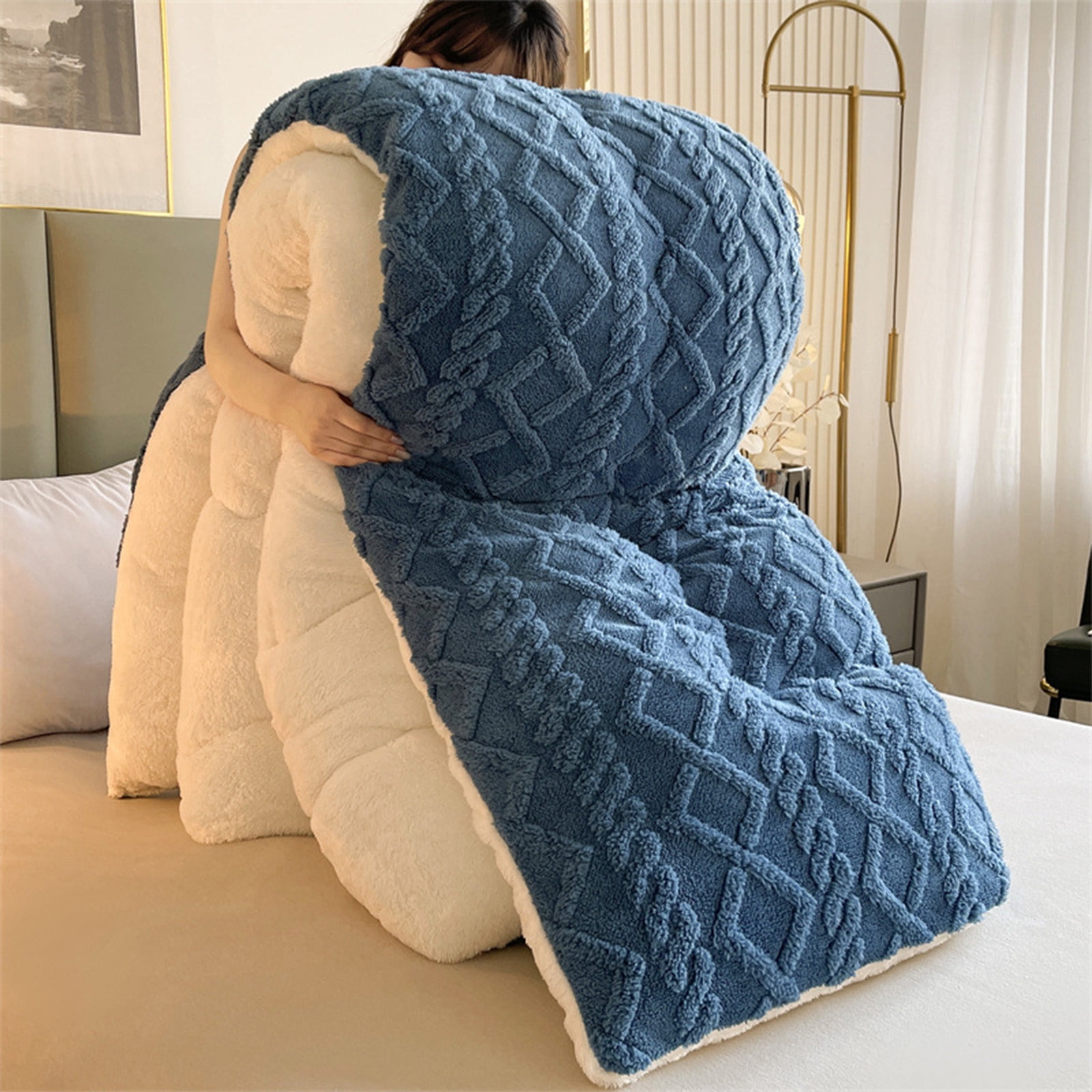 JMKQLZ Winter Lambswool Quilt Thick Warm Plush Bedding Comforter Bed Blanket Cold Weather Protection Suitable For All Seasons