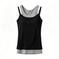 thumbnail image 4 of Women Double Layered Cami Tank Top with Built in Bra Spaghetti Strap Workout Yoga Camisole Color Block Strappy Crop Tops Going Out(Black,M), 4 of 4