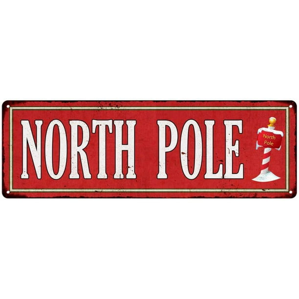 North Pole Holiday Christmas Metal Sign 6x18 206180065003