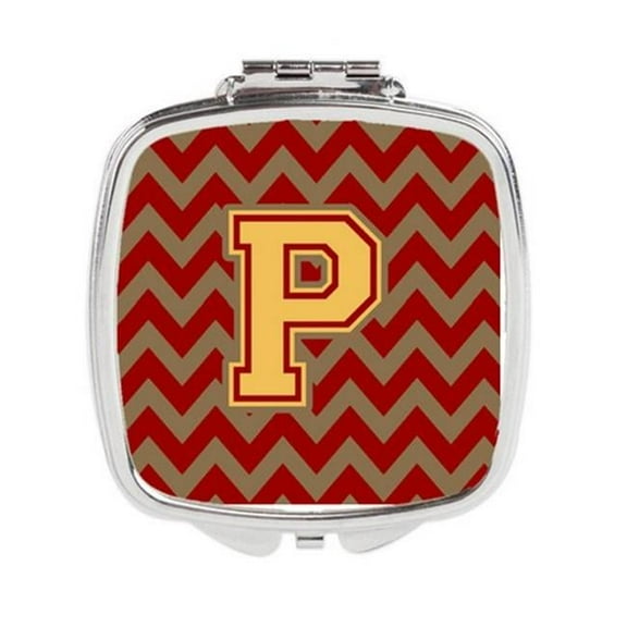 Letter P Chevron Garnet & Gold Compact Mirror - Garnet & Gold - 3in. H x 0.3in. W x 2.75in. L