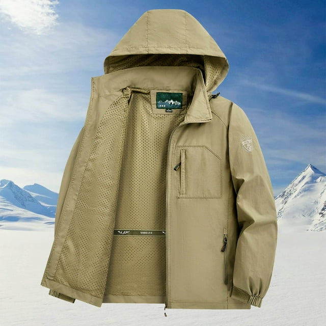 LOVZFMLL Jackets for Men's Solid Color Outdoor Climb Sport Run Pocket Zipper Long Sleeved Hooded