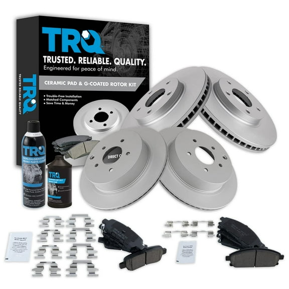 TRQ Front Rear Ceramic Brake Pad & 4 Coated Rotor Kit w/Chemicals for Nissan BKA22942 Fits select: 2004-2009 NISSAN QUEST