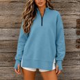 thumbnail image 5 of Women Sweatshirt Sevevn Quarter Zip Stand Collar Oversized Tunic Fit Fleece Fabric Side Slit Thumb Hole Long Sleeve For Daily Casual Lounging Wear, 5 of 9