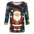 thumbnail image 5 of LiMoi Women's Holiday Santa Design Blouse Three Quarter Sleeve Round Neck Soft and Stretchy Top Tees Tshirts Shirts My Items, 5 of 5