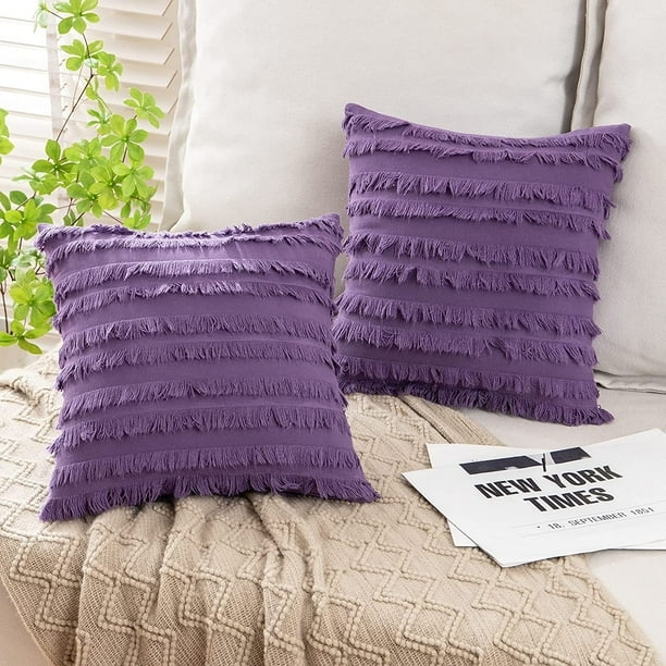 HTOOQ Set of 2 Decorative Boho Throw Pillow Covers Linen Striped