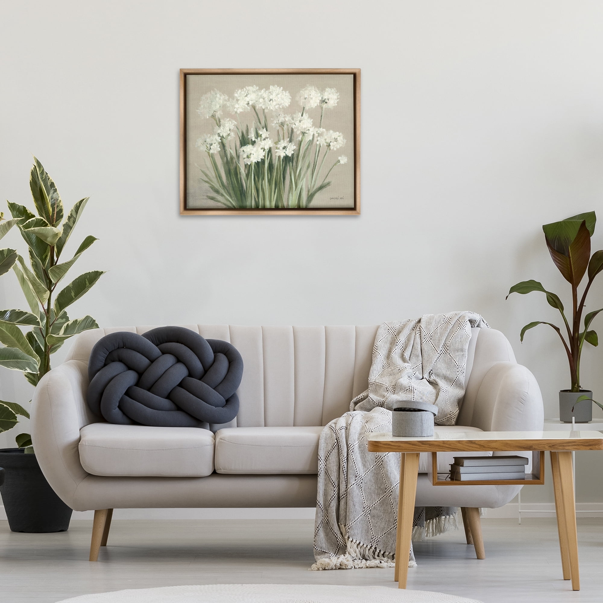 Stupell Industries Snowy Floral Paperwhites Botanical & Floral Painting Brown Floater Framed Art Print Wall Art, 31 x 25