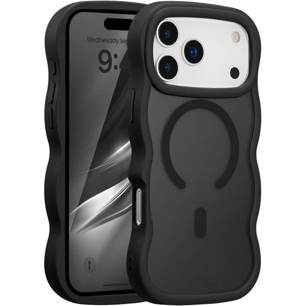 Funda magnética para iPhone 17 Pro, compatible con MagSafe, diseño de marco ondulado transparente 2025, funda protectora de borde suave, bonita funda transparente mate a prueba de golpes