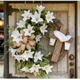 thumbnail image 2 of SIYTUAU Easter Wreath With Cross Garland Artificial Cream Lilies And Foliage Spring Door Decor For Religious Festive Home, 2 of 7