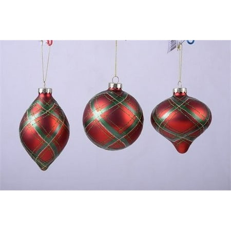 Transpac Christmas Set of 3 Classic GLASS BALL Christmas Ornaments, Red w/ Green, by Transpac ()