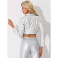 thumbnail image 3 of DARING DIVA Women's Notched Lapel Collar Single Breasted Moto PU Jacket M Silver, 3 of 6