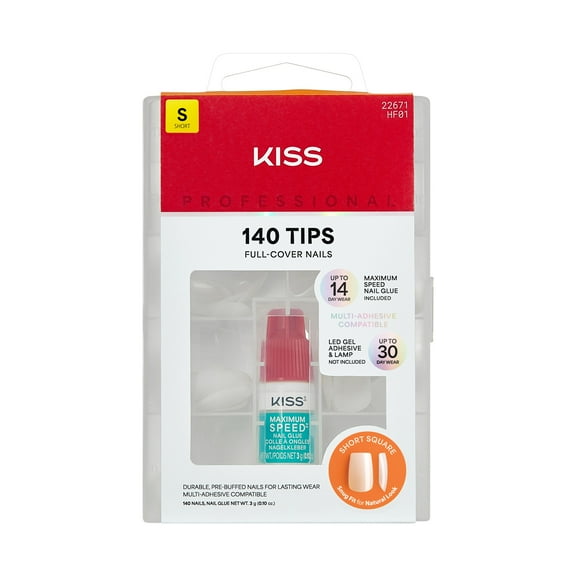 KISS Professional Full Cover Press On Nails, Ordinary Life, White, Short Square, 140 Count