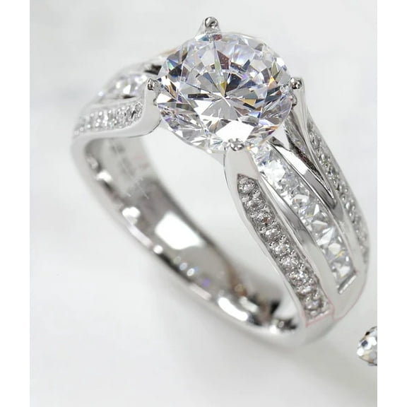 Simulated Diamond Engagement Ring Solid 14K White Gold Crossover Three Row Band Valentine Gift Ring