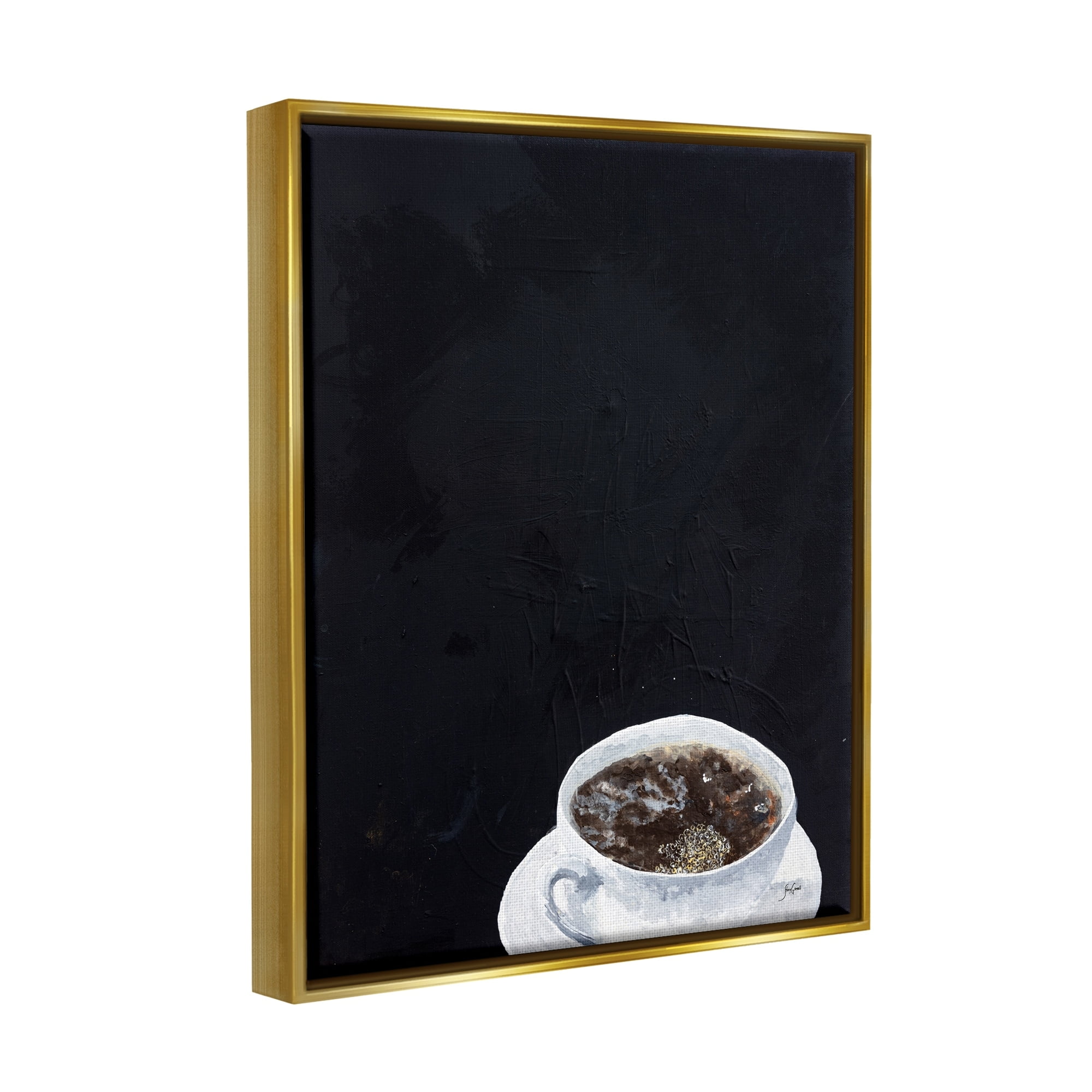 Stupell Industries Contemporary Coffee Cup Saucer Breakfast Kitchen Drink Graphic Art Metallic Gold Floating Framed Canvas Print Wall Art, Design by Stacy Gresell
