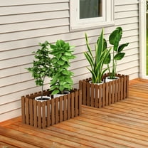Furinno Tioman Hardwood Slat Style Flower Planter Box in Teak Oil