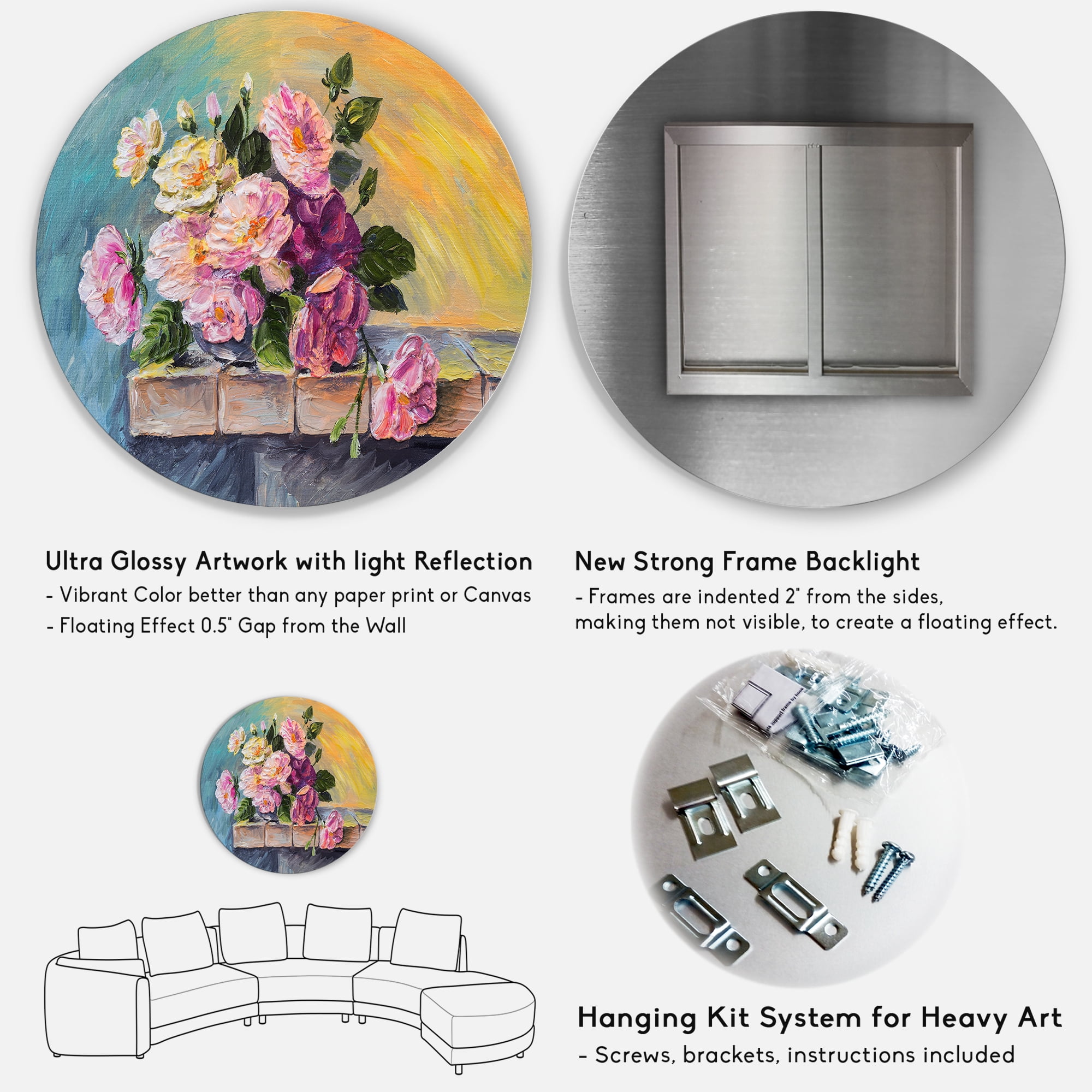 Designart 'Still Life With Bouquet Of Pink Flowers' Traditional Circle Metal Wall Art 23x23 - Disc of 23