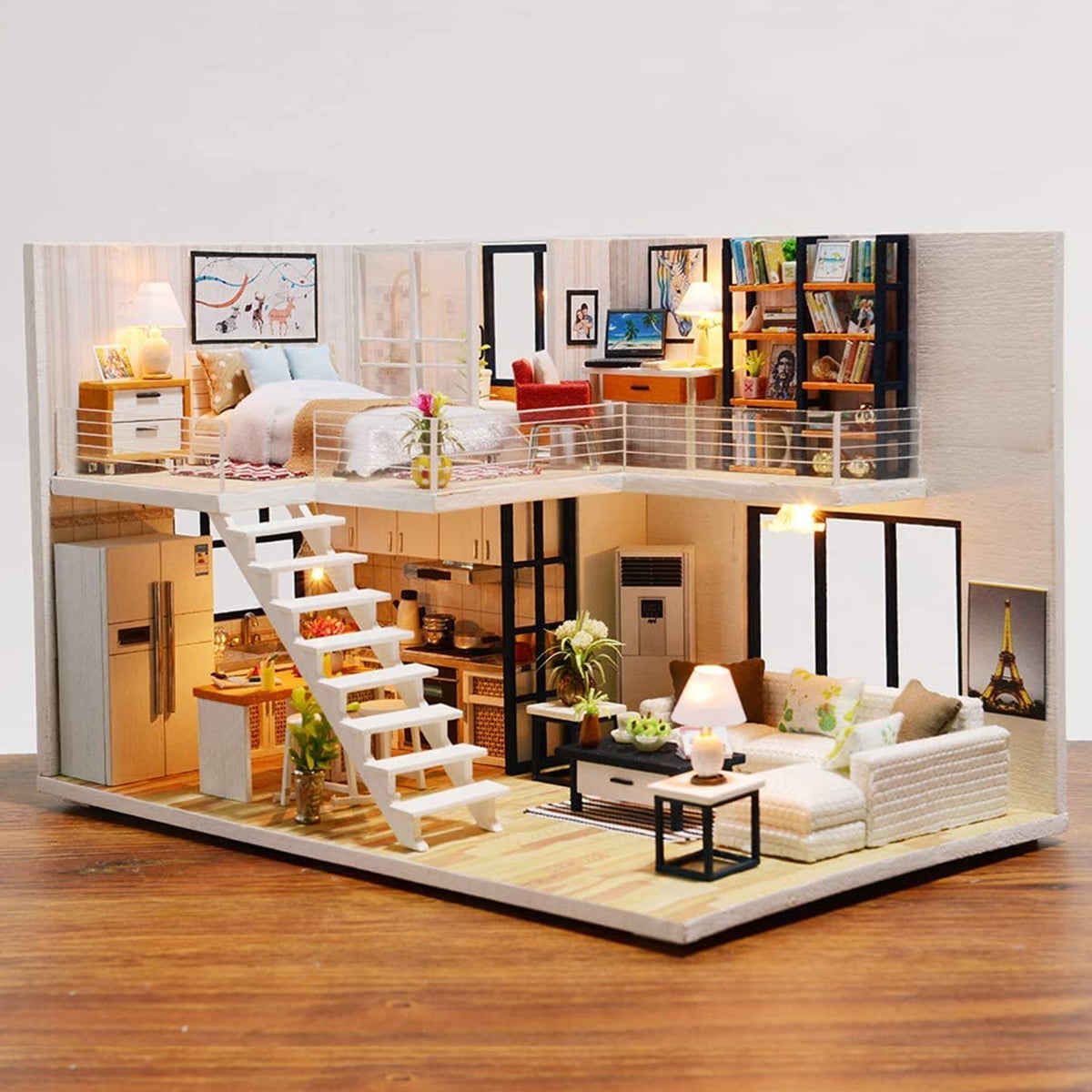 Doll House Miniature DIY Kit Dolls Toy House Furniture LED Light Japanese