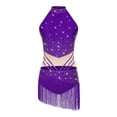 thumbnail image 3 of TiaoBug Women's Tassels Latin Dance Dress Figure Skating Bodysuit for Salsa Jazz Ballroom Dancing Performance Purple XL, 3 of 6