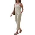thumbnail image 4 of INSPIRE CHIC Women's Casual Jumpsuit Cotton Linen Adjustable Tie Straps Back Zipper Sleeveless Overalls X Small Khaki, 4 of 4
