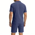 thumbnail image 4 of GrmtClth Men's Linen Set 2026 Casual Henley Clothes Vacation Button Down Outfit Relaxed Fit Short Sleeve with Pocket Navy S, 4 of 4