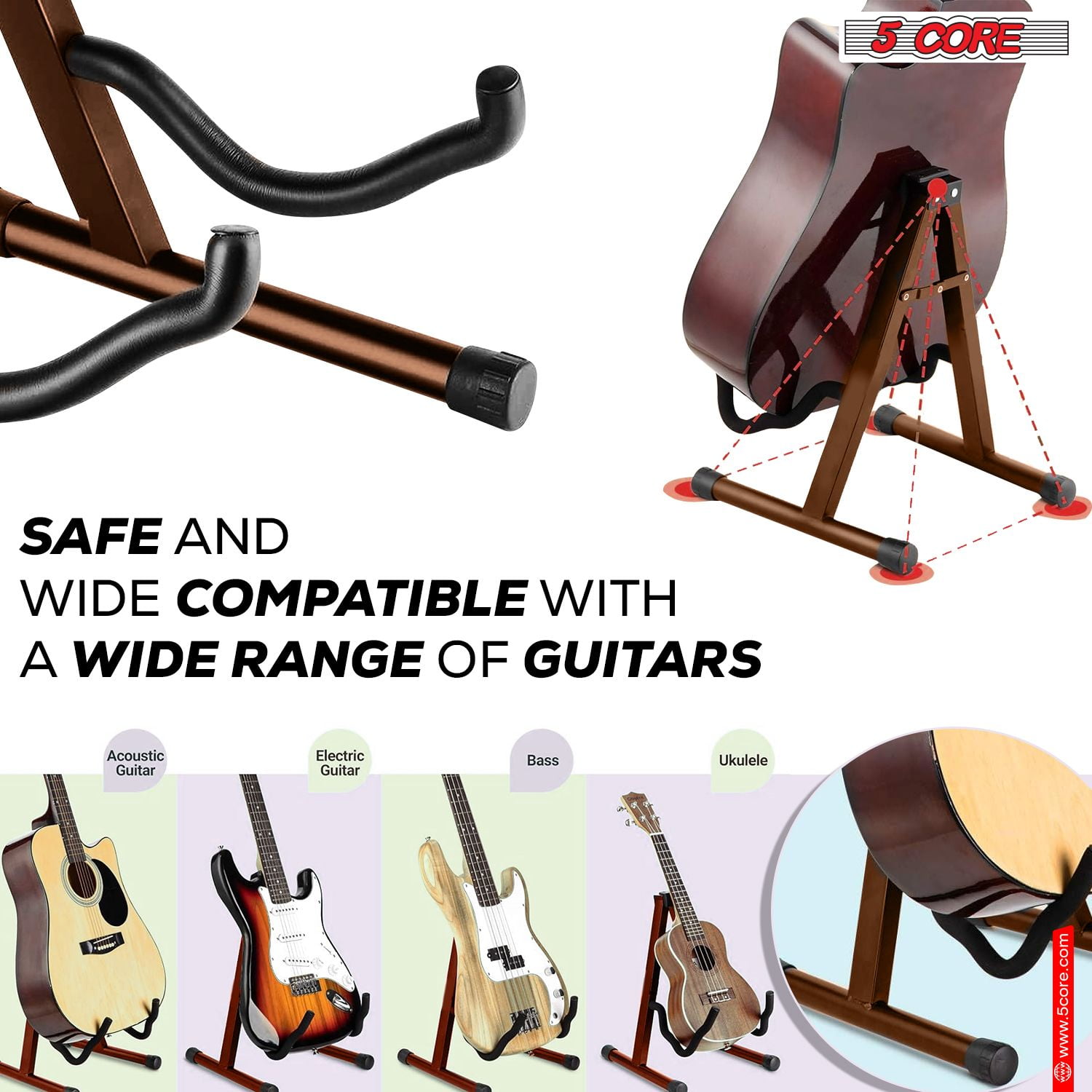 Heavy Duty Double Guitar Stand - Adjustable A-Frame Universal Folding Holder for Acoustic, Electric, Bass, Mandolin, Banjo & Violin, Stage & Studio Use