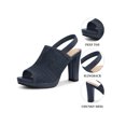 thumbnail image 3 of BLISSFUL STEP Women's Peep Toe Slingback Platform Heels Block Heels Sandals Navy Blue 6.5, 3 of 8