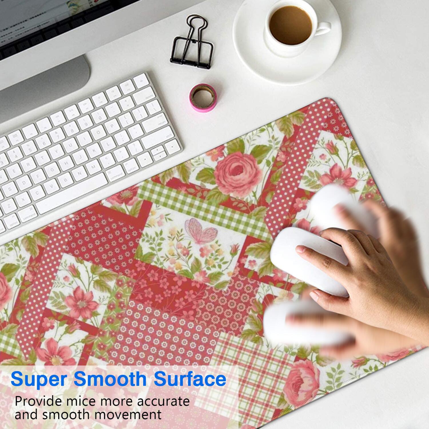Long Mouse Pads for Desk,Pioneer Flower Floral Print Pattern Desk Mats on Top Of Desks, Desk Mouse Pad Extra Large with 3mm Non-Slip Base and Stitched Edge for Gaming,Office,Work,Home 31.5"x15.7"