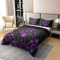 thumbnail image 2 of Manfei Victorian Damask 100% Cotton Duvet Cover Queen Size, Vintage Baroque Floral Comforter Cover, Black Purple Bed Cover, Breathable Bedroom Decor, 2 of 9