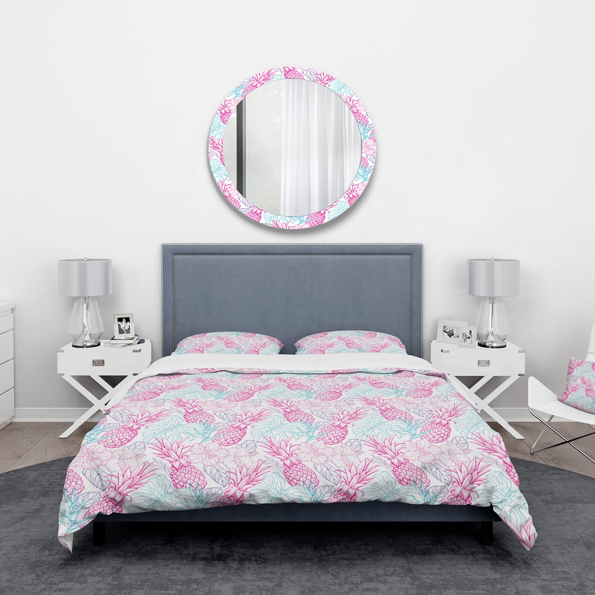 Designart 'Colorful Pattern with Tropical Flowers & Pineapples' Modern & Contemporary Duvet Cover Set