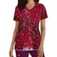 thumbnail image 2 of Pntutb Moda para mujer Camisetas de manga corta con cuello en V Uniforme de trabajo Estampado de Navidad con tops de blusa de bolsillo Pntutb Pntutb-3198, 2 of 5