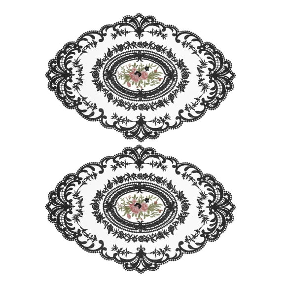 REGALWOVEN Retro Lace Placemat Oval Embroidered Table Place Mats French Crochet Doilies Black