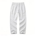 thumbnail image 7 of Ohufall Linen Pant for Men Solid Color Straight Leg Beach Casual Pants Lightweight Drawstring Elastic Waist Pants, 7 of 7