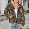 thumbnail image 3 of Jackets for Women Winter Coat Jackets Flannel Stand Collar Jacket(Floral Rug Brown Yellow Blue,Size:S-4XL), 3 of 7