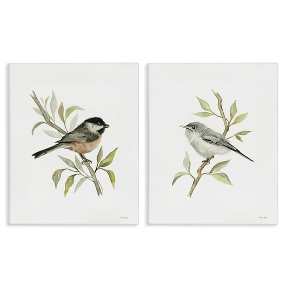 Stupell Industries Small Birds on Branches Animals Painting Wrapped Canvas Art Print Wall Art, 16 x 20, Set of 2