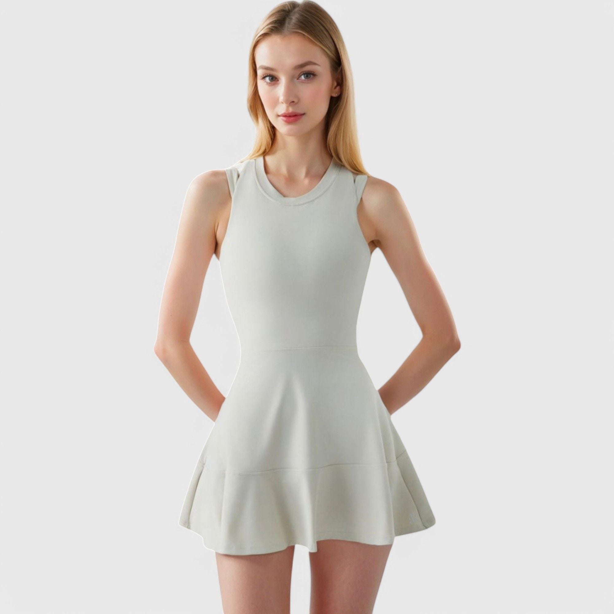 Women's Racerback Flowy Athletic Dress with Built-In Shorts - Medium, Off White