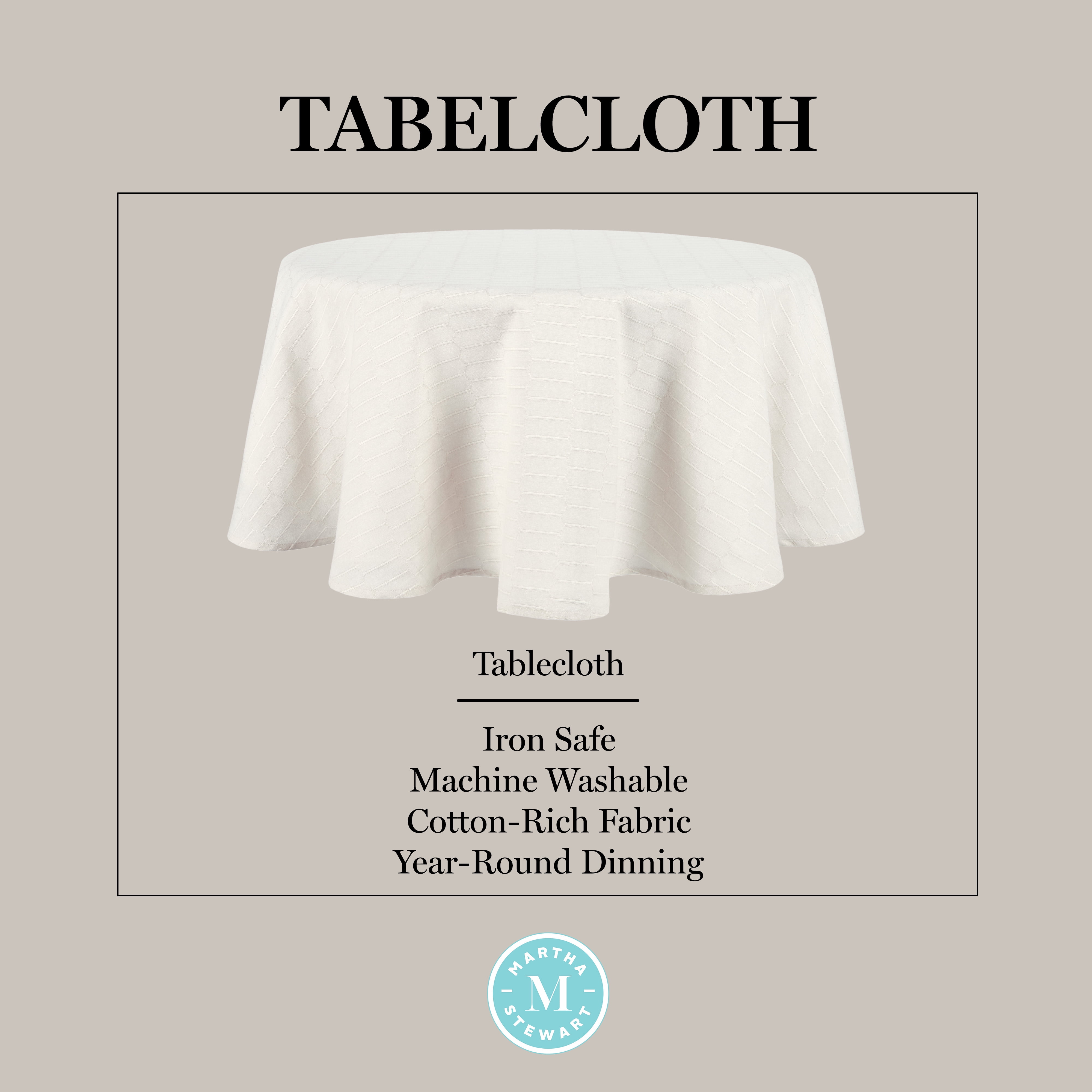Martha Stewart Honeycomb Modern Farmhouse Fabric Tablecloth, Beige, 70" Round